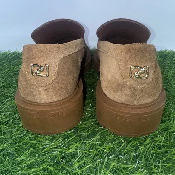 Aerosoles Gelso Block Heel Loafers Tobacco Brown Suede Womens Size 6M Comfort - Picture 5 of 16